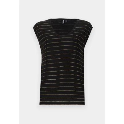 Image of Pieces Pcbillo TEE Stripes Print Tshirt, Women&#039;s, Size: XS, Black/gold