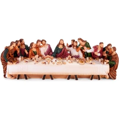 Image of BRUBAKER the Last Supper Jesus and his 12 Disciples at Table 14.2 inches (36 cm) Christmas Figurine with Hand Painted Polyresin Figures Scene Decoration
