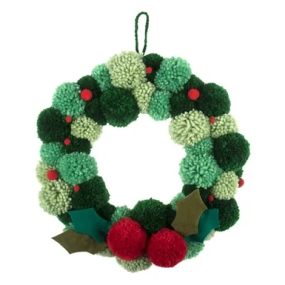 Image of Trimits Green Pom Wreath Kit, Make Your Own Christmas Decorations, Front Door Garland, Autumn 31cm (12.2in)