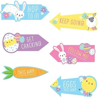 Image of 15 Easter Hunt Arrows Kids Party Home Decoration Garden Egg Game Fun Family Sign Directions Maps Sheep Bunny Chick Carrot