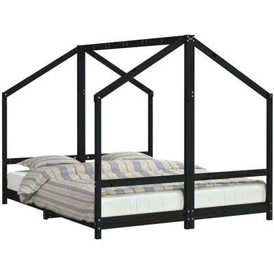 Image of vidaXL Kids Bed Frame Black 2x(80x200) cm Solid Wood Pine