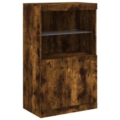 Image of vidaXL Modern Smoked Oak Sideboard with Adjustable LED Lights Multifunctional Storage Cabinet for Living Room