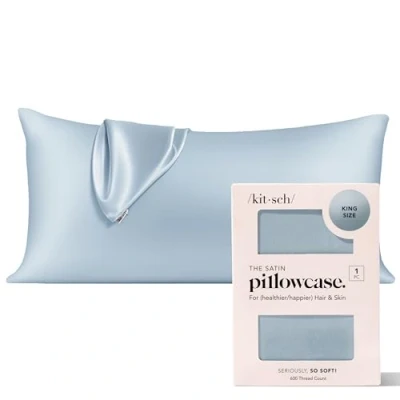 Image of Kitsch Satin Pillowcase King Size, Softer Than Mulberry Silk for Hair and Skin, Breathable Smooth Cooling Pillow Covers 19x36 Inches with Zipper, Gifts Women Mom Men, Haze Blue, 1 Pack