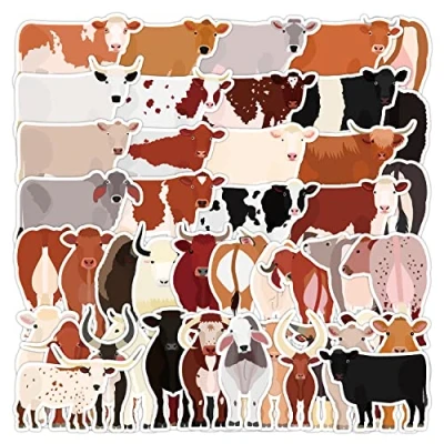 Image of 50Pcs Cute Cow Stickers Laptop Car Scrapbook Phone Skateboard Suitcase Luggage Bike Vinyl Waterproof Aesthetic Personalised for Teens Boys Girls Adults Children