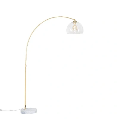 Image of Qazqa Modern Arc Floor lamp I Light Brass with Clear Glass Suitable for LED E27 1 Steel Living Room Bedroom