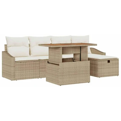 Image of vidaXL 6 Piece Garden Sofa Set with Cushions Beige Poly Rattan