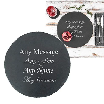 Image of Personalised Engraved Round Natural Slate Serving Placemat