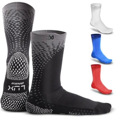 Image of LUX V2 Anti Slip Football Grip Socks for Men/Boys/Youth w/GripArray™ Non Grips Technology Black