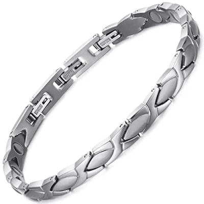 Image of RainSo Silver Pure Titanium Magnetic Bracelet for Women Super Light with Adjustable 3 Smart Buckle Gift Box