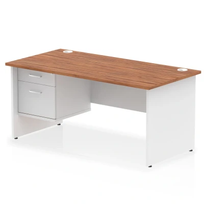 Image of Impulse 1600x800 Desk Walnut/White Panel End Leg 1x2 Drawer Fixed Ped