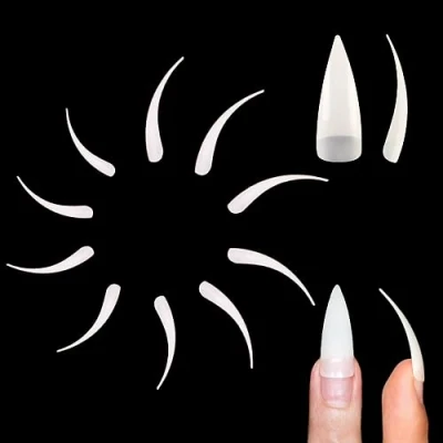 Image of NOVO OVO 500 pcs Long Eagle Claw Deep Curved Stiletto Nail Tips, Natural Color extra super Hawk Curve Half Cover False Extension for Acrylic, Raptor Sharp Fake Nails Cosplay Claws 10 Sizes in Bag