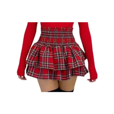 Image of Best Look Women Ladies Frill Mini RARA Skirt Tartan Check Pleat Gathering Party (UK, Alpha, L, Regular, Red Tartan)