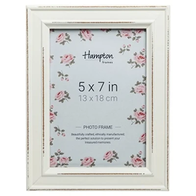 Image of Hampton Frames PALOMA Distressed Shabby Chic Picture Photo Frame White 5x7 (13x18cm) PAL301957W