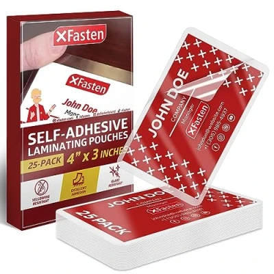 Image of XFasten Self Sealing Laminating Pouches Business Card Size, 9.5 Mil and Hard Cards Pouch (Pack of 25)