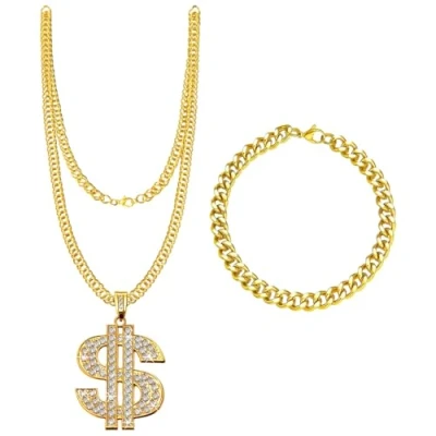 Image of MADGININE 1 Pcs Dollar Sign Necklace, Gold Bracelet, Money Chain Adjustable Chain, Necklace,Gold Digger Accessoriesfor Rapper Accessories Role Play Carnival Party for Men Women