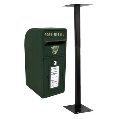 Image of Post Box Irish with Floor Stand ER Cast Iron Wall Mounted Wedding Authentic Pillar Replica Lockable Office Letter Green