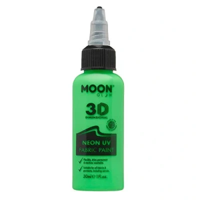 Image of Moon Glow Neon UV 3D Fabric paint 30ml Intense Green Textile for clothes, t shirts, bags, shoes &amp; canvas