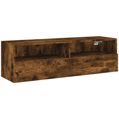 Image of vidaXL Smoked Oak TV Wall Cabinet Mounted, Engineered Wood, Ample Storage Compartments, Easy to Clean, for Living Room 100x30x30 cm, Brown