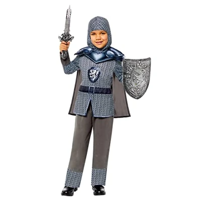 Image of amscan 9916119 Boys Curriculum Medieval Knight Deluxe Historical Costume, Grey, 10 12 Years