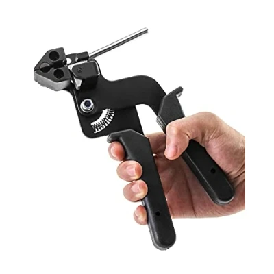 Image of QWORK® Cable Tie Gun, Stainless Steel Tool Metal Zip Tightener, Tensioning and Cutting for Ties