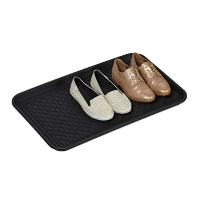 Image of Relaxdays Shoe Tray, 2x Set, Large with Profile, for Hall, Cloakroom, Car, to Prevent Dirt, HxWxD: 3 x 60 40 cm, Black