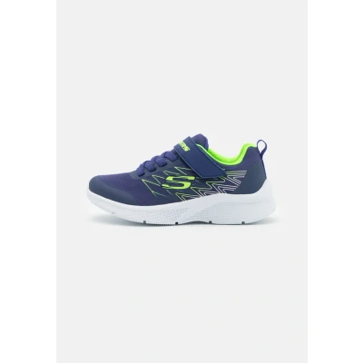 Image of Skechers Boy&#039;s Microspec Texlor Sneaker, Blue Textile Orange Lime Trim, 2.5 UK