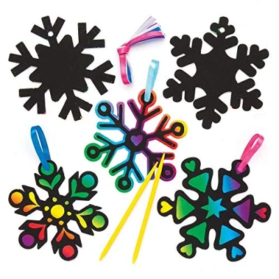 Image of Baker Ross AR769 Snowflake Scratch Art (Pack of 10) for Kids Christmas Crafts and Decorations, Assorted