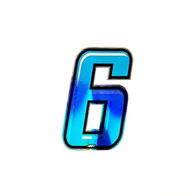 Image of Holographic Racing Number 6, Slim, Blue, 10 x 6.5 cm