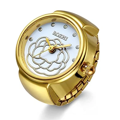 Image of JewelryWe Women Men Finger Watch Round Analog Quartz Ring Watches, Adjustable Size