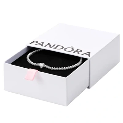 Image of Pandora Timeless Heart sterling silver tennis bracelet with clear cubic zirconia, 20