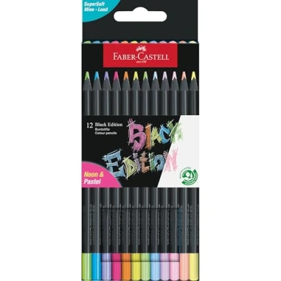 Image of Faber Castell Colouring Pencils Black Edition Neon and Pastel Colours, Set of 12 tin 12, Multicolor (116410)