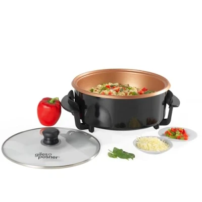 Image of Giles &amp; Posner EK4247 Multicooker Pot Electric Frying Pan Skillet with Lid, Non Stick Family Cooking Large Hot Pot, Adjustable Temperature, Cool Touch Handles, 5 Heat Settings, Easy Clean, Portable