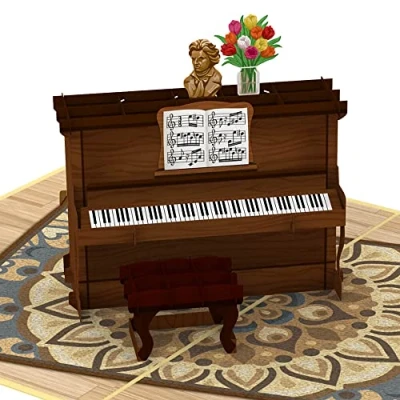 Image of papercrush® Pop Up Card Piano 3D Birthday with for Player or Pianist, Greetings Teacher and Special Voucher Lessons