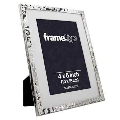 Image of Frametigo Silver Plated Hammered White Mount Photo Frame Fits Size 4&quot;x6&quot; (10x15cm)