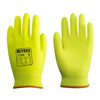 Image of Unigloves Nitrex 370W 10 pairs Thermal Work Gloves for Wet and Dry Environments with Fully Coated Foam Nitrile Double Liner, in High Visibility Yellow
