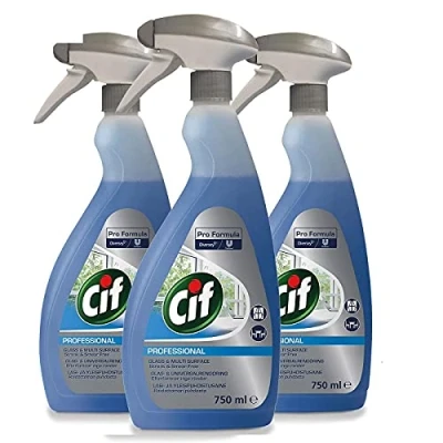Image of 3 Pack of 750ml Cif Professional Formula Glass &amp; Multi Surface Cleaner Streak and Smear Free Finish