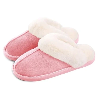 Image of Women Men Slipper Memory Foam Fluffy Slip on House Suede Fur Lined/Anti Skid Sole Indoor &amp; Outdoor Pink 3.5/5 UK 270(40 41)