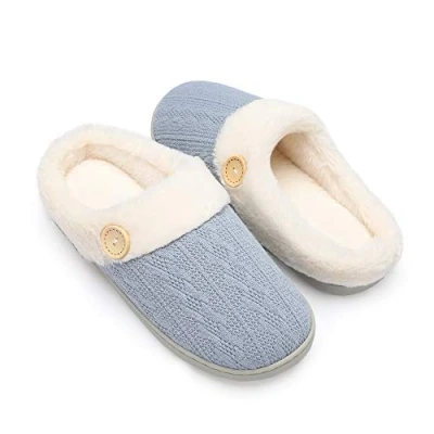 Image of Chantomoo Women&#039;s Fuzzy House Shoes Slippers Women Comfy slipper Memory Foam Plush Bedroom Faux Fur Lined Knitted Warm Indoor Outdoor Anti Skid Rubber Sole Cozy