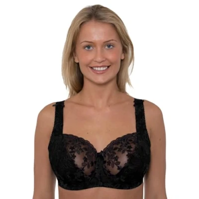 Image of GEMM Floral Embroidered Bra LG900 Plain Black 34E