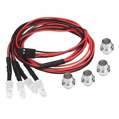Image of RC Car LED Lights, 4Pcs 5mm Headlight Taillight Headlamp Set for 1/10 Model Truck Accessory(13# White Light + Red Light)
