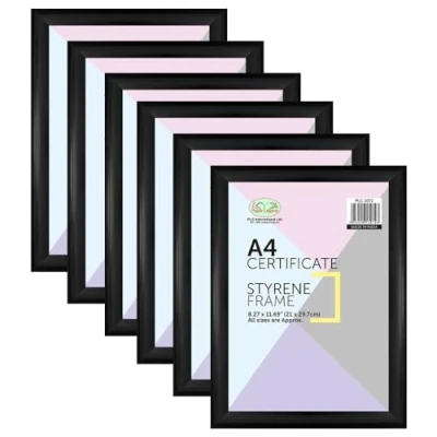 Image of (Pack of 6) A4 Black Photo Frame, Wall Mount or Table Top, Picture Freestanding and Mountable