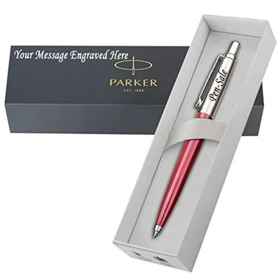 Image of Personalised Engraved Parker Jotter Red Ballpoint Pen in a Classy Gift Box, for Anniversary, Christmas Enter Your Custom Text