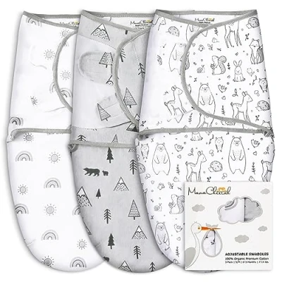 Image of Mama Cheetah Baby Swaddle Sack, Organic Blanket, Newborn Sleep Sacks, Adjustable Wrap, Easy Swaddles for Boy Girl 0 3 Month, Essentials, Nursery Swaddling, Pack, Grey