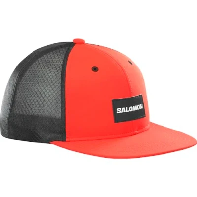Image of Salomon Trucker Unisex Flat Cap, Bold Style Versatile, Trail Running Hiking Recycled Content, and Breathable Comfort, Orange, L/XL