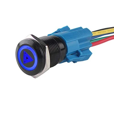 Image of ETOPARS Black Shell 12V Car Vehicle Blue LED Light Hazard Emergency Warning Push Button Stainless Steel Metal Toggle Switch 19mm Socket Plug
