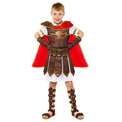 Image of Amscan 9916076 Boys Curriculum Gladiator Warrior Deluxe Historical Costume, Red, 4 6 Years