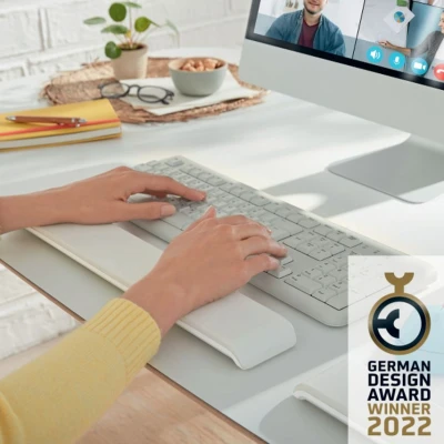 Image of Leitz Adjustable Ergonomic Keyboard Wrist Rest, Desktop Long Foam Cushioned Support Pad, For Left Or Right Handed Users, Full Size Ergo Cosy Range, Light Grey, 65240085