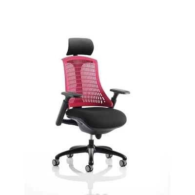 Image of Flex Task Operator Chair Black Frame Fabric Seat with Headrest Red Back