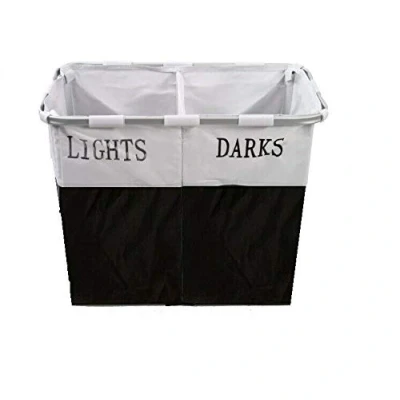 Image of Lights and Dark Folding Laudry Basket Hamper Washing Cloths Storage, Aluminium (Black White)