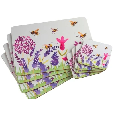 Image of Set of 4 Table Placemats &amp; Coasters Country Life Bees